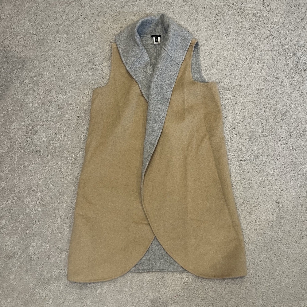 Talbots Women's Wool Blend Open Cardigan Double Face Reversible Tan Gray‎ Size S